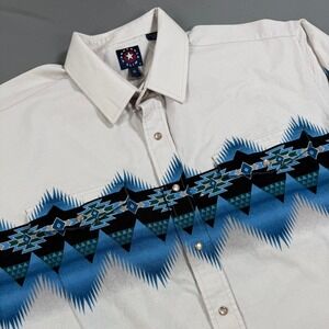Panhandle Slim Western Shirt Mens XL White Blue Aztec Pearl Snap Vintage USA